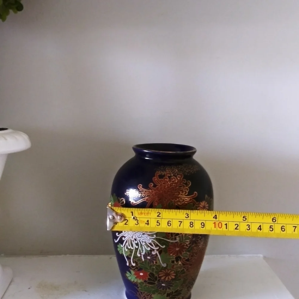 Cobalt blue floral vase silver company‎ Nagoya